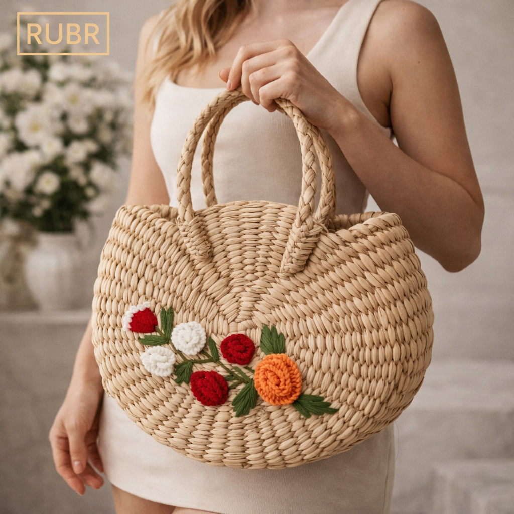 Luxury Handwoven Straw Tote Bag – Artisan Floral Handbag