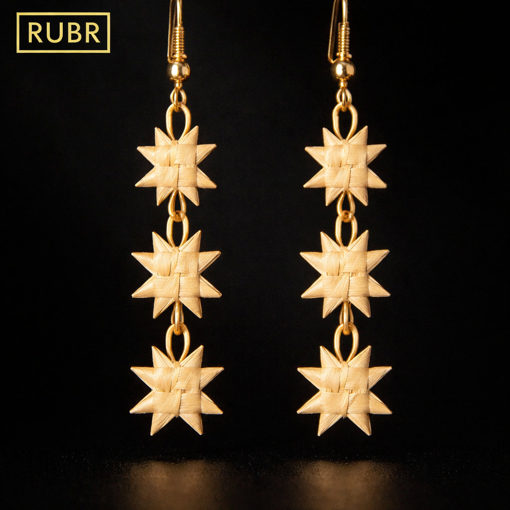 RUBR Handwoven Bamboo 3 Star Drop Earrings