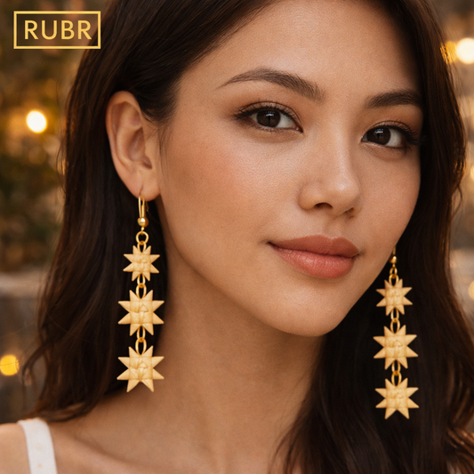 RUBR Handwoven Bamboo 3 Star Drop Earrings