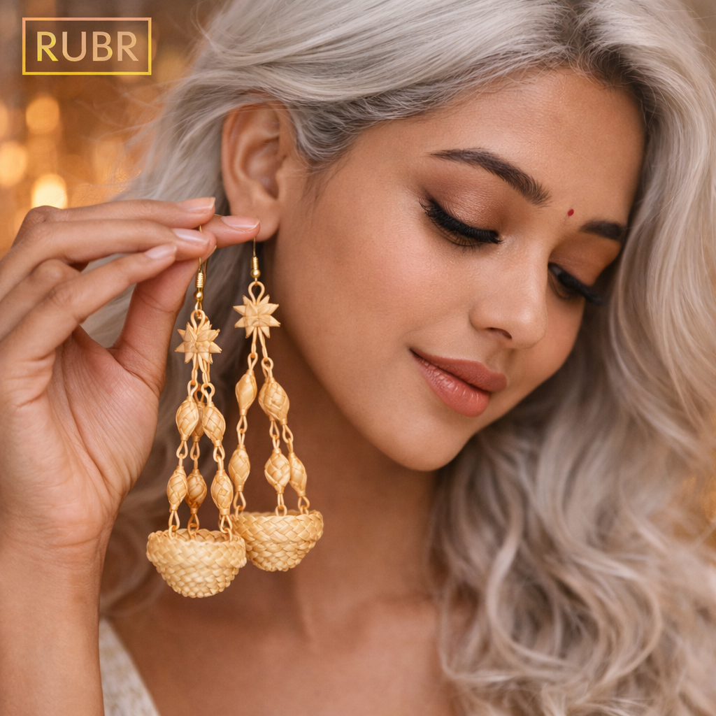 RUBR Handcrafted Bamboo Jhumka Earrings