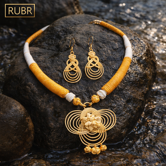 RUBR Handcrafted Bamboo Flower Necklace Set | Sustainable Statement Jewelry for Women