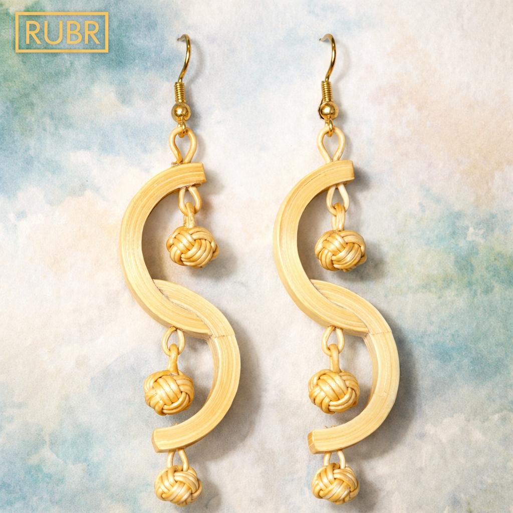 RUBR Handwoven Bamboo S-Curve Drop Earrings