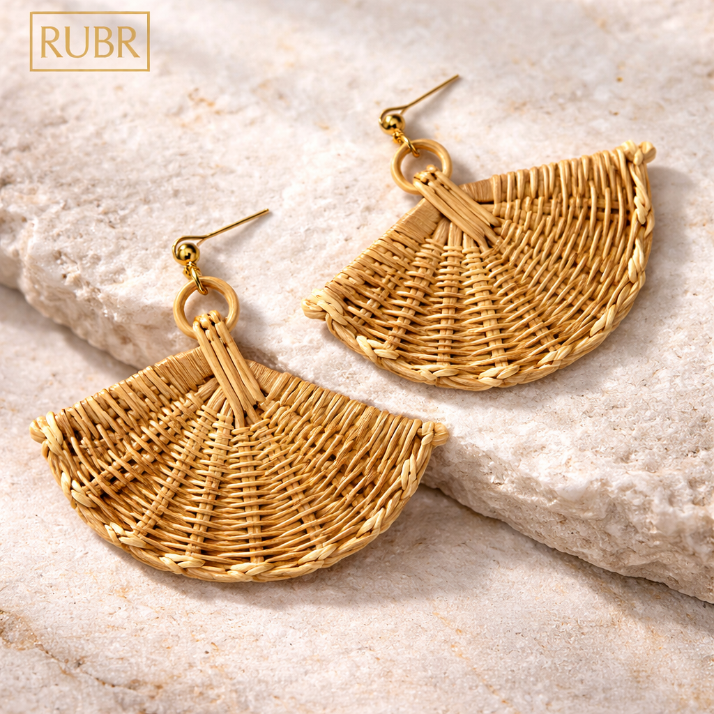 RUBR Handwoven Bamboo Fan Earrings
